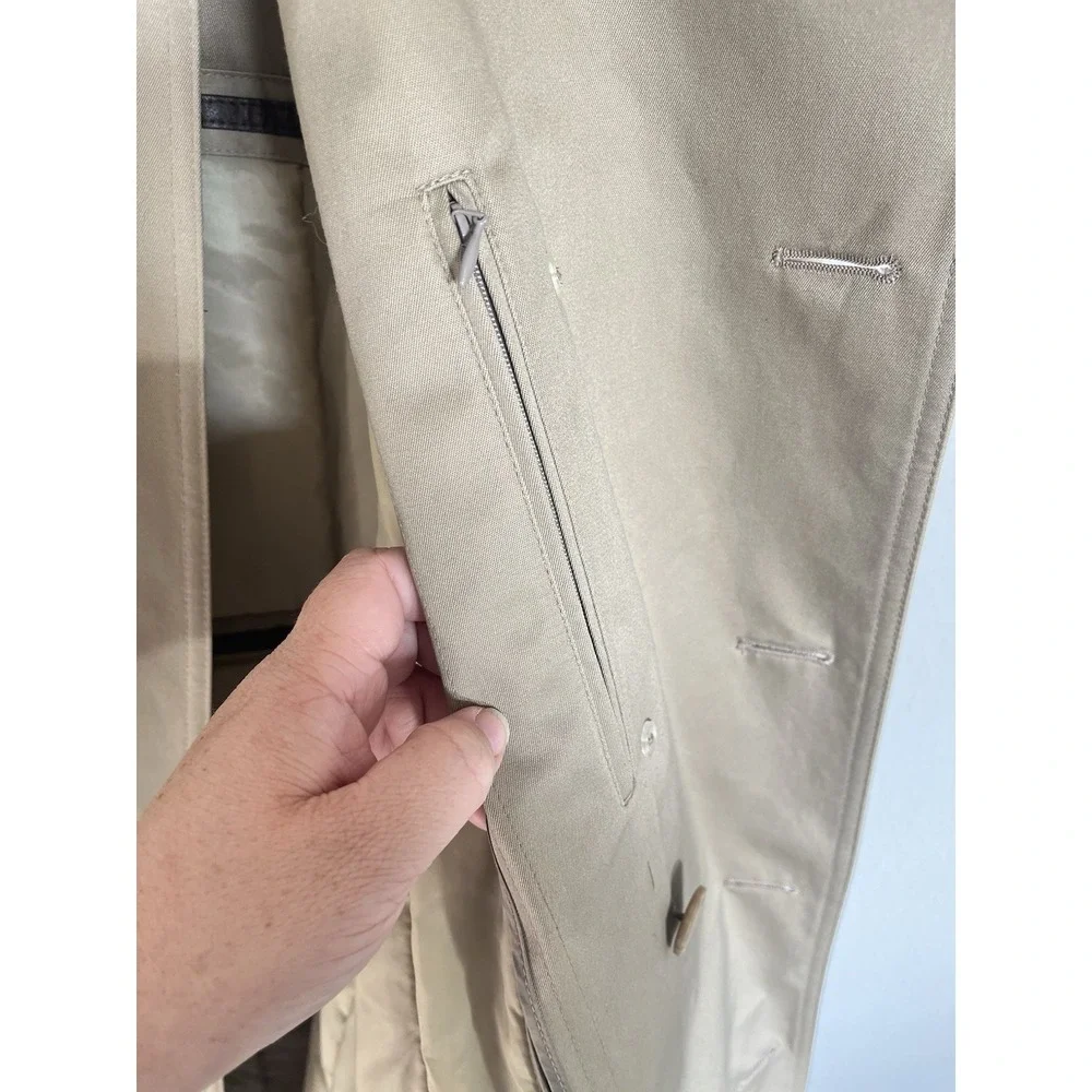 Vintage Men's Trench Coat 44R Khaki Double Breasted Lined Belted Oleg Cassini